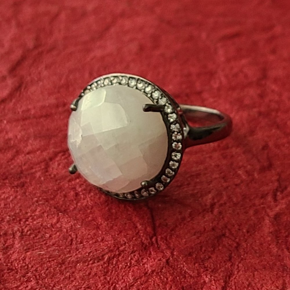 Moonstone Ring Size 8 Sterling silver oxidized -Rare ring -Fashion Jewelry - Picture 2 of 9